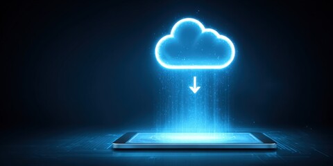 Digital Cloud Storage Concept with Cloud Icon and Data Transfer Over Smartphone.