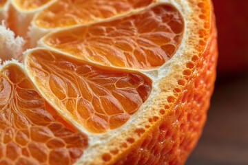 Close up of juicy orange segments and textured rind citrus fruit