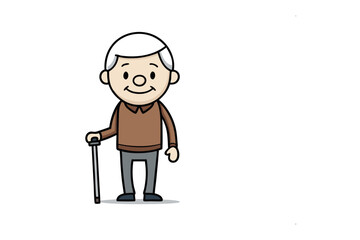 Elderly Gentleman with Walking Aid: A cheerful cartoon illustration of an elderly gentleman, depicted with a walking aid, symbolizing age, support, and the golden years.