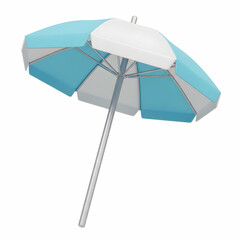 Obraz premium Stylish Blue and White Beach Umbrella Shade for Sun Protection
