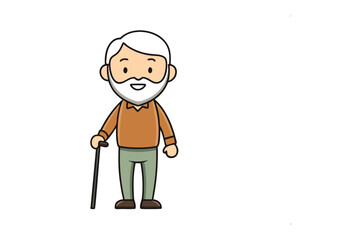 Kindly Old Man with a Cane: An illustrated portrayal of a kindly old man, complete with a white beard and a trusty cane, symbolizing wisdom, experience, and the joys of aging gracefully.
