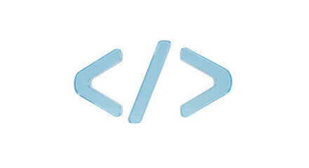 Obraz premium Coding Symbol in Soft Blue Tones: This image features a sleek and modern rendering of a coding symbol, designed in soft, transparent blue tones, exuding a sense of innovation and precision.