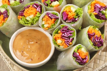 Vietnam Spring Roll. Vietnamese spring rolls, summer spring rolls, or salad spring rolls, a traditional dish in Vietnamese cuisine consisting of pork, shrimp, vegetables, bún, and other ingredients wr