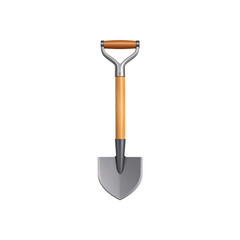 White background isolated garden shovel, a metal digging tool with a wooden handle