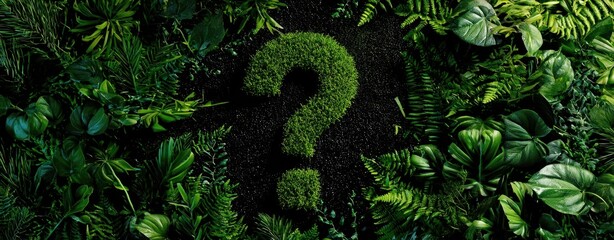 The Mysterious Green Question Mark Surrounded by Lush Foliage and Plants