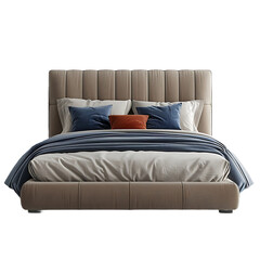 Soft cushioned headboard bed isolated on transparent background