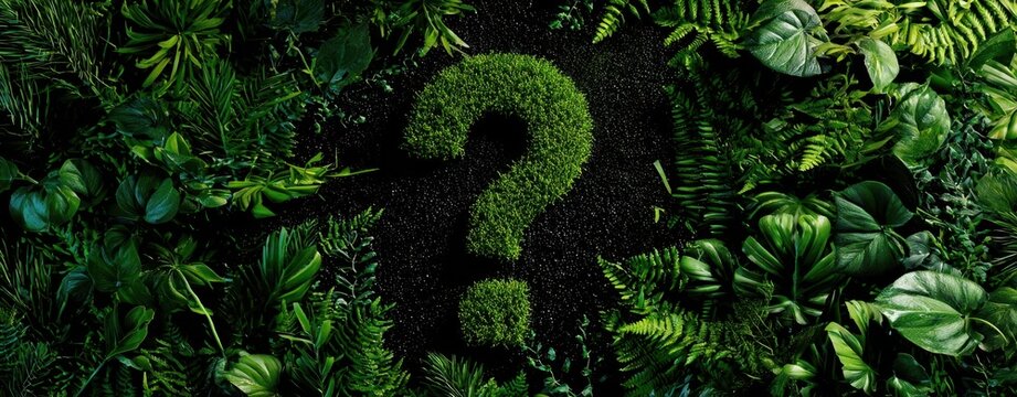 The Mysterious Green Question Mark Surrounded by Lush Foliage and Plants
