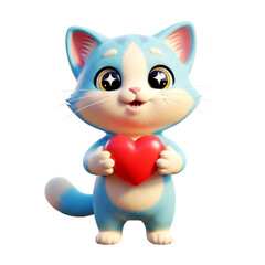 Adorable 3D Kitten Holding a Heart: Cute Pet Image