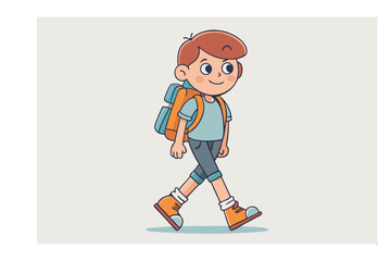 Adventure Bound: A young boy strides confidently, a backpack ready for his exploration. capturing the spirit of travel and wanderlust, inviting viewers to share in the excitement of discovery.