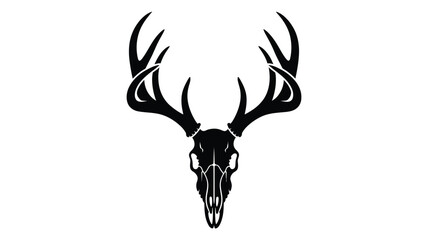 Stylized black silhouette of a deer skull with large antlers on white background