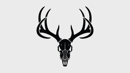 Stylized black silhouette of a deer skull with antlers on a white background