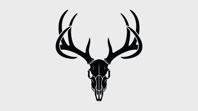 Stylized black silhouette of a deer skull with antlers on a white background - Powered by Adobe