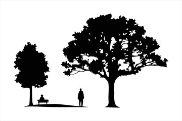 Person Walking Alone with Tree Silhouette - Nature and Solitude