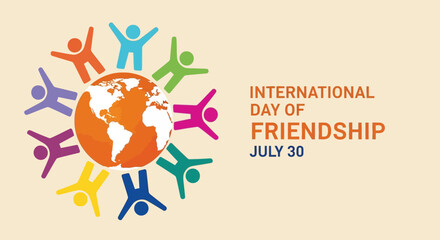 Colorful Human Figures Encircling a World Globe, Celebrating International Friendship Day
