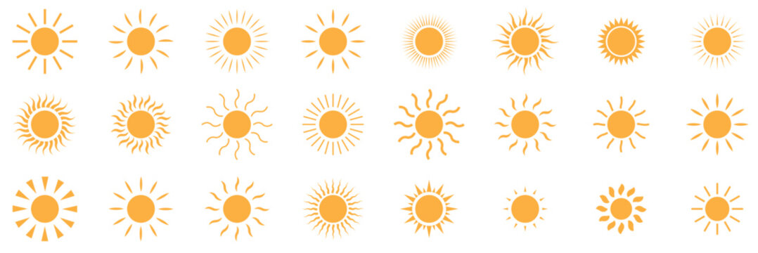  sun vector icon set .  sun icons set, sunshine and solar glow . eps 10 