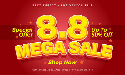 The 8.8 Mega Sale illustration concept is vibrant, energetic and visually appealing. The text effect on the number 8.8 is in a three-dimensional style