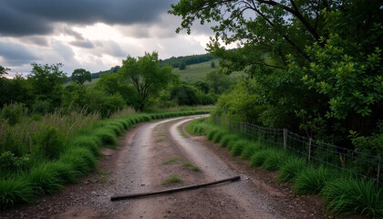 Obraz premium Village road of hilly area