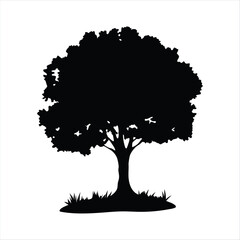 Deciduous Tree Silhouette with Grass - Nature Vector Element