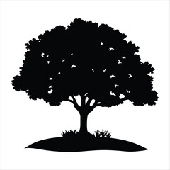 Deciduous Tree Silhouette with Grass - Nature Vector Element
