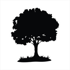 Deciduous Tree Silhouette with Grass - Nature Vector Element