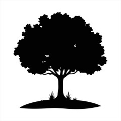 Deciduous Tree Silhouette with Grass - Nature Vector Element