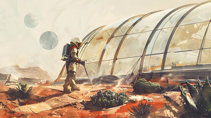 watercolor painting style Martian botanist