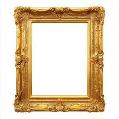 Golden Ornate Picture Frame , PNG isolated cut out image