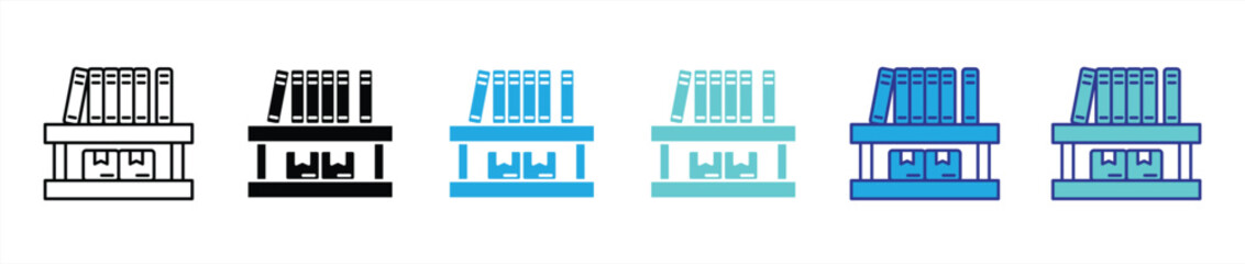 bookshelf inventory icon set. contain symbol of knowledge, archive, digital library management for education and catalog apps icon, thin line and color style symbol sign. vector illustration