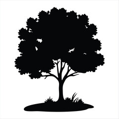 Deciduous Tree Silhouette with Grass - Nature Vector Element