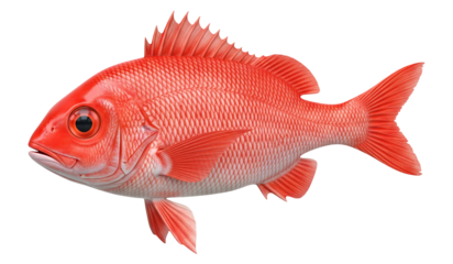 Isolated red snapper fish close up for seafood restaurant menu and fishing guide art on transparent background