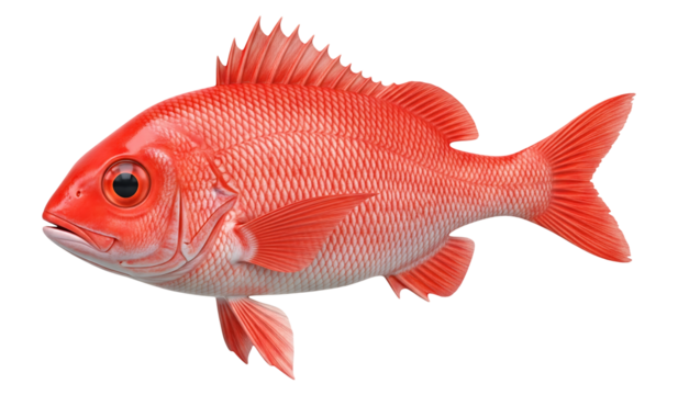 Isolated red snapper fish close up for seafood restaurant menu and fishing guide art on transparent background