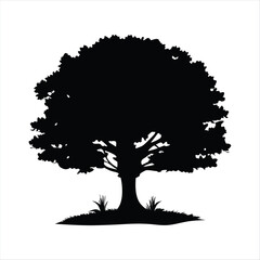 Deciduous Tree Silhouette with Grass - Nature Vector Element