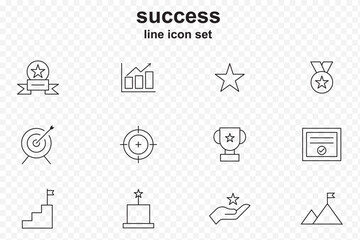 Editable vector line icon set for success and achievement. A Set of Line Icons with Transparent Backgrounds  . eps 10 