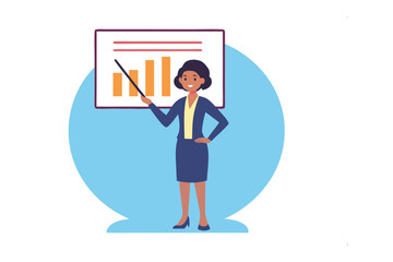 Strategic Visionary: A professional woman confidently presents data analysis on a graph. She embodies authority, expertise, and an unwavering grasp of information. 