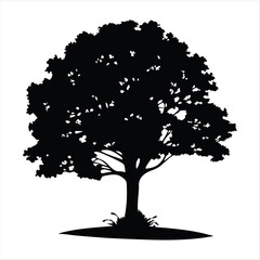 Deciduous Tree Silhouette with Grass - Nature Vector Element