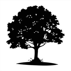 Fototapeta premium Deciduous Tree Silhouette with Grass - Nature Vector Element