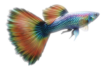 Rainbow guppy fish vibrant colors tropical aquarium pet freshwater fish image stock on transparent background