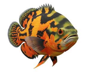 Explore the vibrant beauty of oscar fish stunning aquarium pet fish close up view on transparent background