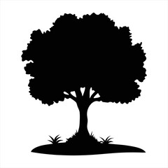 Fototapeta premium Deciduous Tree Silhouette with Grass - Nature Vector Element