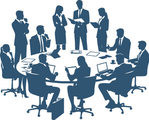 Black Silhouette of Business Meeting – Corporate Group Vector Design

