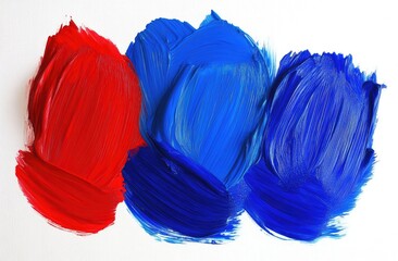 Abstract acrylic paint blobs in red and blue