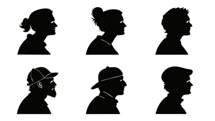 Collection of User Profile Icon Silhouettes Isolated on White Background – Human Avatar Vector Set for Interface, Web, and Business Applications
