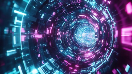 Fototapeta premium Fiber Optic Light Trails in Abstract Blue Digital Background