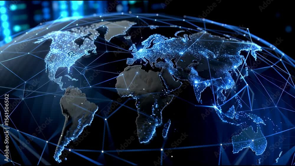Poster A globe with a network of lines connecting it