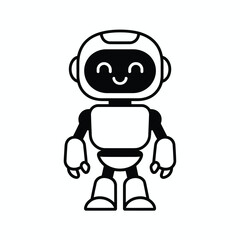 Cute friendly cartoon robot character with a happy face and simple design