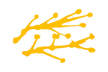 Bright yellow watercolor or ink stains with watercolor marks. Brush strokes and watercolor splashes set on a transparent background.