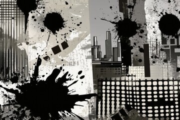 Abstract urban scene with splashes and grids