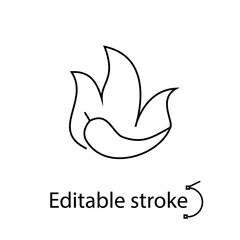 Hot pepper chili with fire outline icon. Mexican and Indian kitchen. Healthy eating and diet. Vector stock illustration