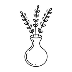 Simple line drawing of a vase with delicate branches and leaves