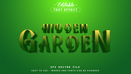 Green hidden garden text, editable text effect.